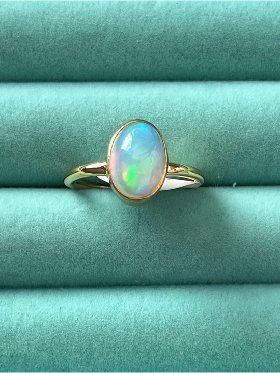 Genuine Opal Ring - Fire Opal Ring - Rainbow Engagement Ring  Ethiopian oval  Opal ring 18k on sterling silver